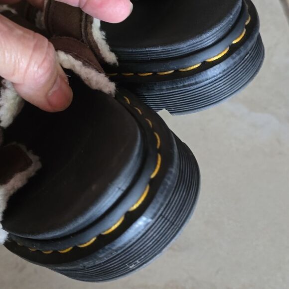 Dr Martens Myles Fur Lined Buckle Slide Sandals in Brown Suede Womens/ki… - Picture 7 of 8